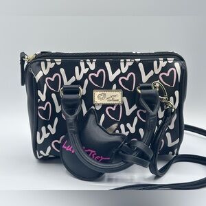 Luv Betsey by Betsey Johnson Black & Pink Mini Crossbody Purse Bag With Unicorn